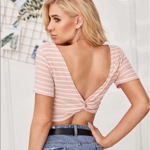 Twist Open Back Stripe Tee